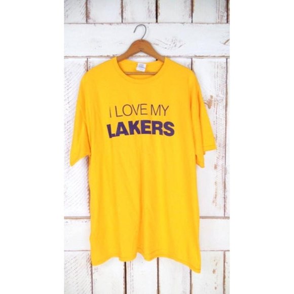 Yellow I love my Lakers basketball cotton tshirt - Picture 5 of 6